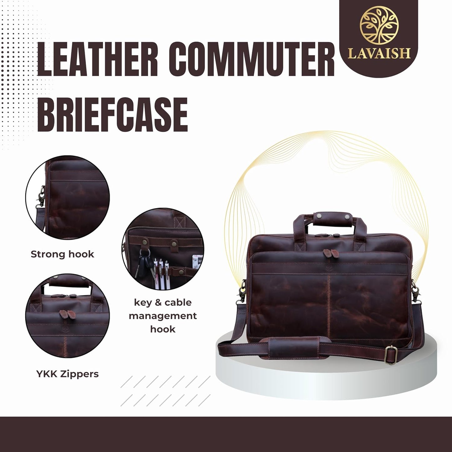 Handmade Full-Grain Leather Briefcase for Men & Women–17" Laptop Bag with Computer Compartment Office Satchel Bag