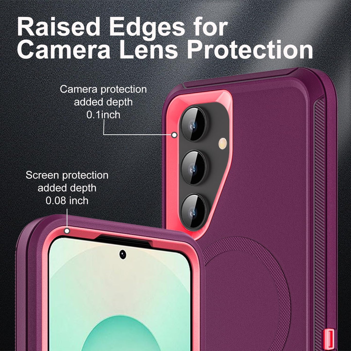 for Samsung Galaxy S25 Plus Case, Compatible with Magsafe, Military Grade 3 in 1 Heavy Duty Case with 2Pcs Tempered Glass Screen Protector & Camera Lens Protector (New-Purple/Pink)