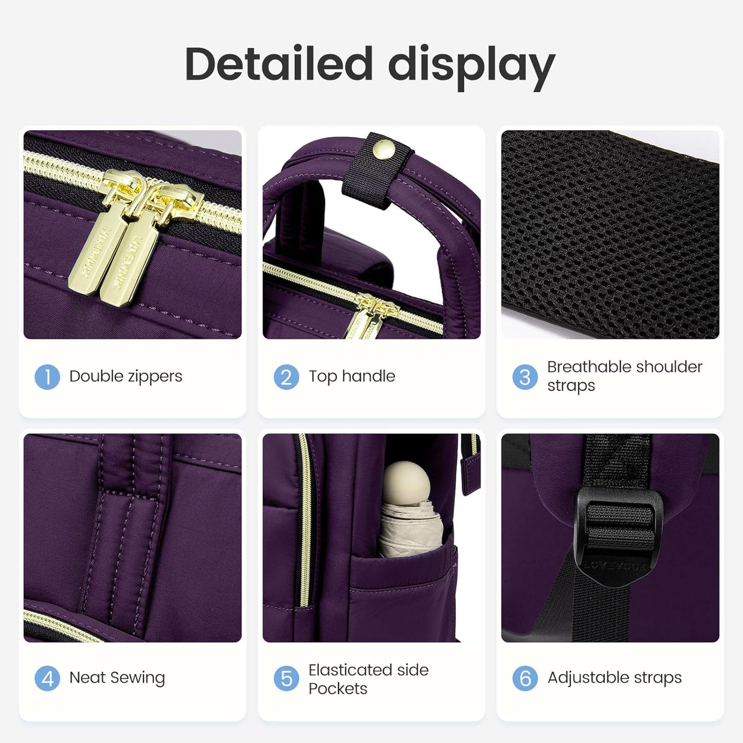LOVEVOOK Laptop Backpack Women 17 inch,Lightweight Puffer Travel Backpacks for Women,Quilted Laptop Bag Computer Work Teacher Nurse Backpack,Womens Backpack Purse for College Business,Dark Purple