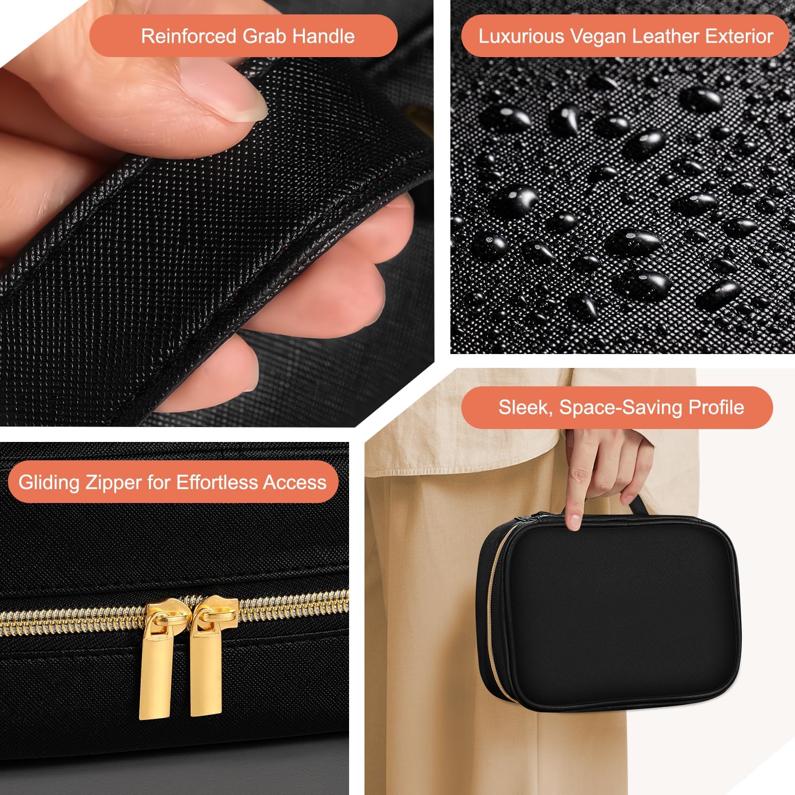 Travel Jewelry Organizer for Women, Detachable Pouches, Tangle-Free, Black
