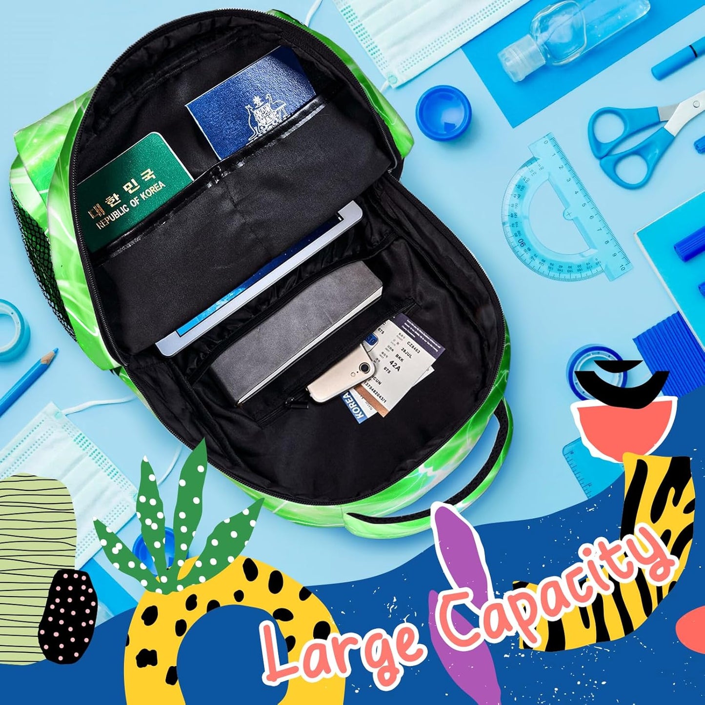 Green Dragon Kids Backpack For Boys Girls Elementary Schoolbag Kindergarten Bookbags Preschool School Bag Toddler Book Bags Travel Bag Hiking Camping Rucksack Daypack Students Back To School Gifts