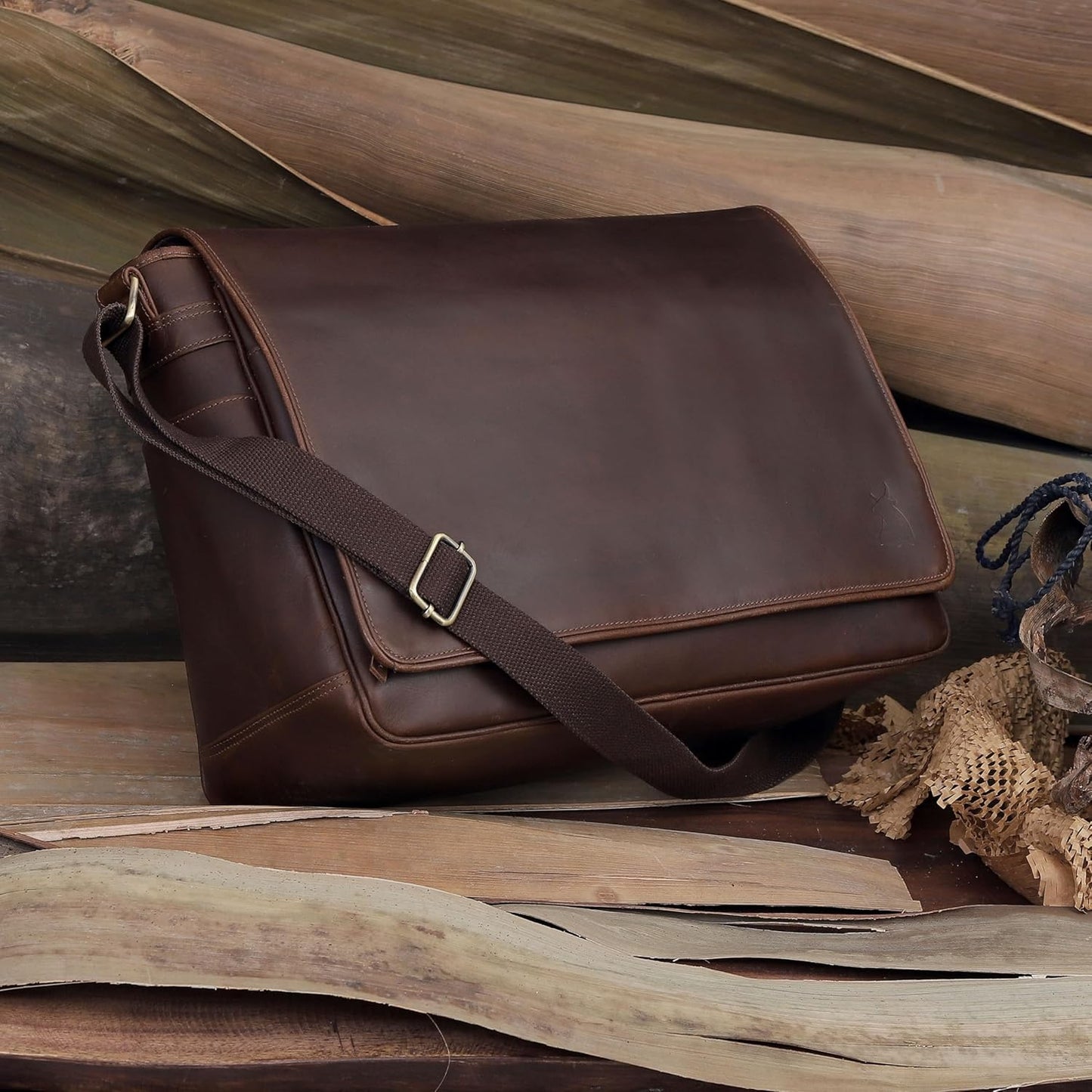 Full Grain Leather Messenger Bag for Men & Women