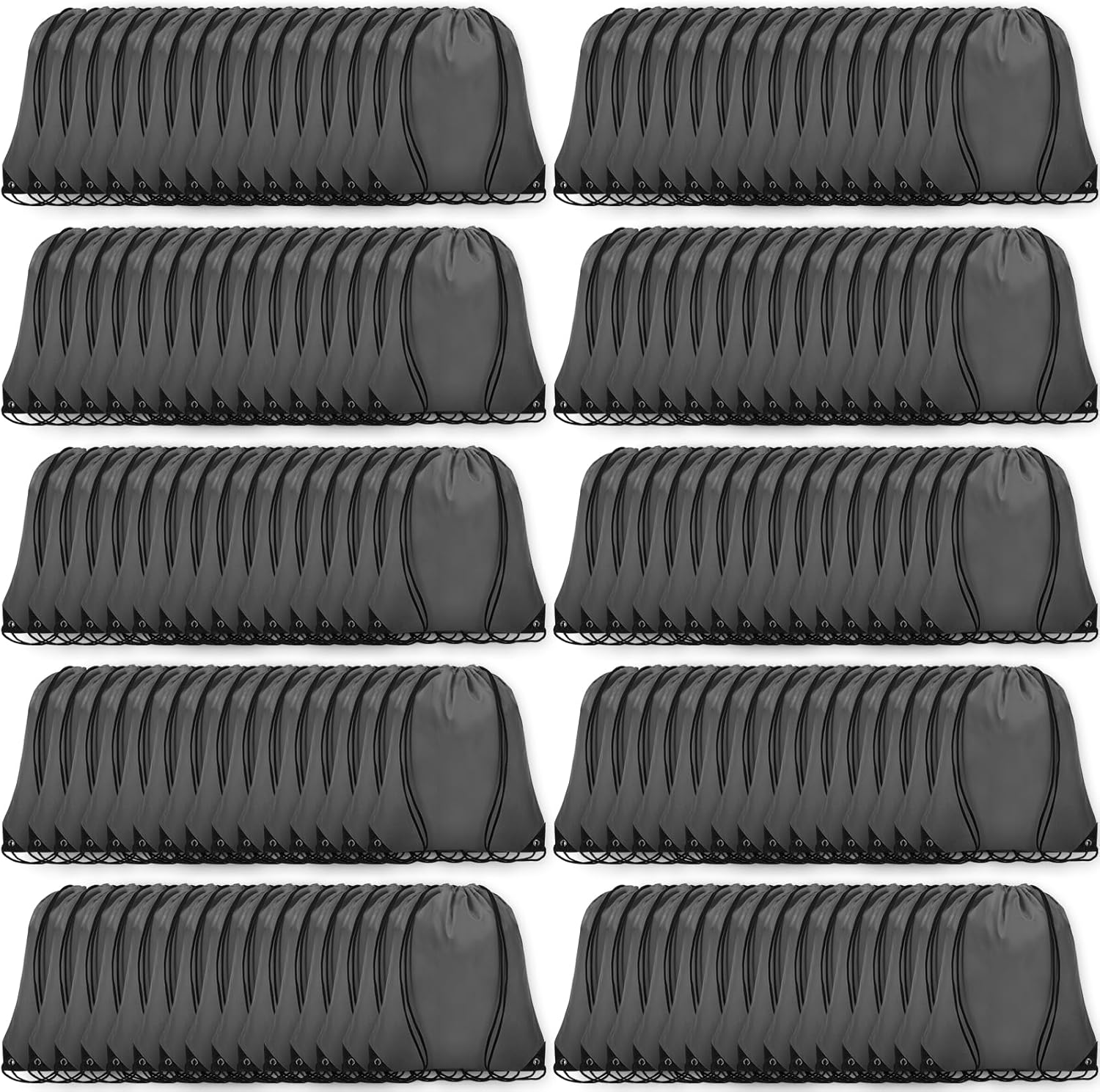 150Pcs Drawstring Backpack Bulk Cinch Sackpack Drawstring Bags Nylon for Gym Party Trip(Grey)