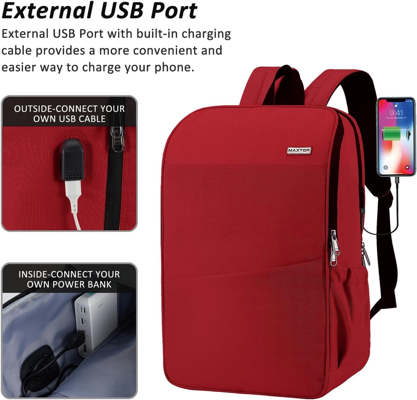 MAXTOP Deep Storage Laptop Backpack with USB Charging Port[Water Resistant] College School Computer Bookbag Fits 17 Inch Laptop