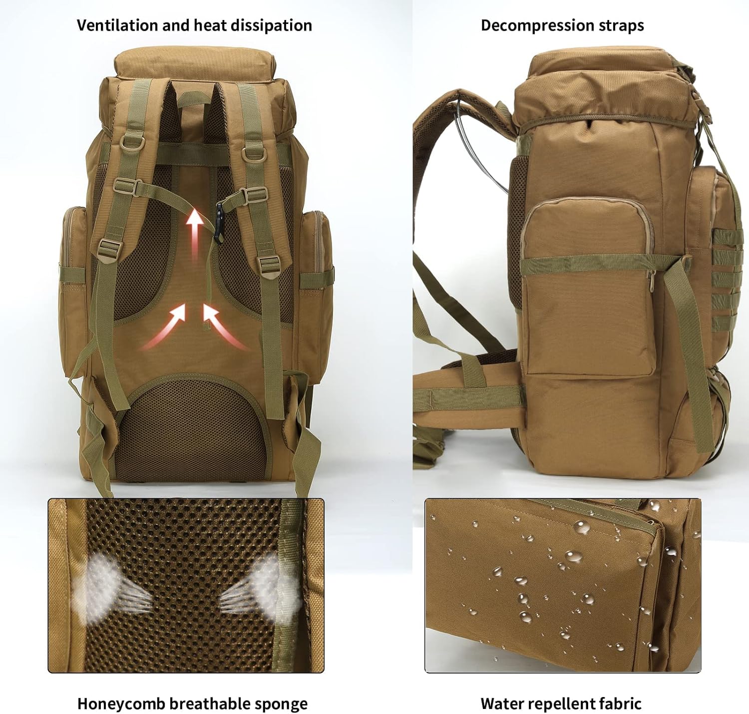 Hiking Backpack for Men 70L/100L Camping Backpack Military Rucksack Molle 3 Days Assault Pack for