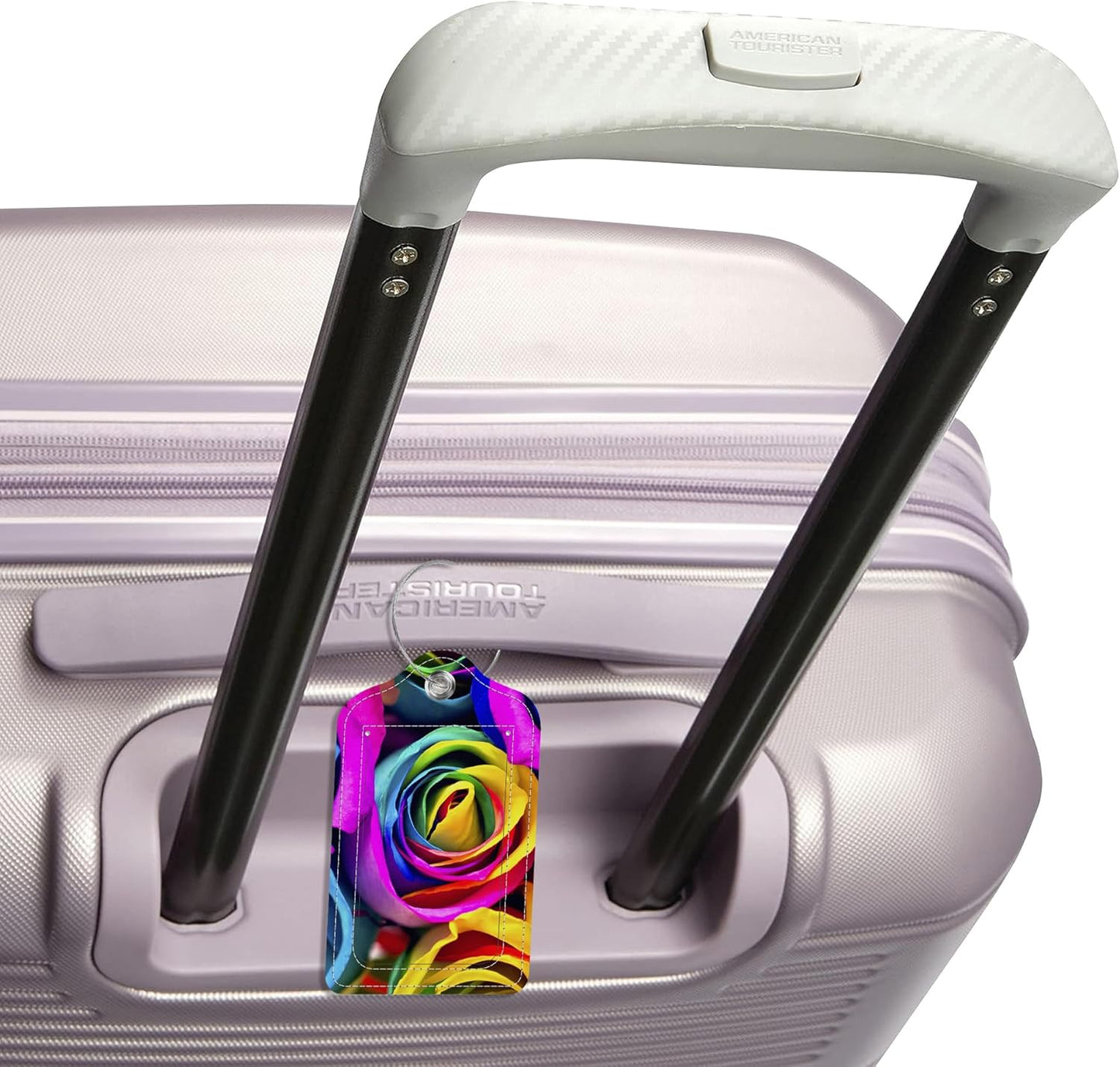 Luggage Tags for Suitcase,2 Pack Rainbow Rose Luggage Tag,PU Leather Id Label Luggage Tags with Stainless Steel Loop and Privacy Cover for Women Men Teens Travel