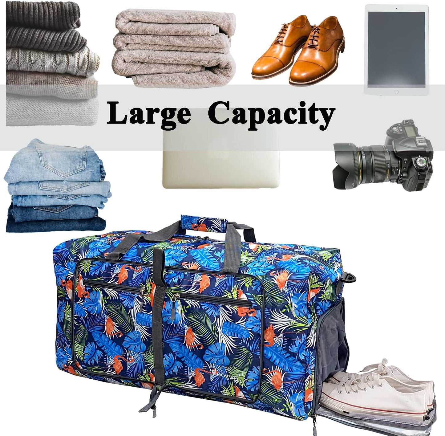 Woogwin Travel Duffel Bag Large Foldable Waterproof Overnight Bag for Beach Swim Bags Pool Sports