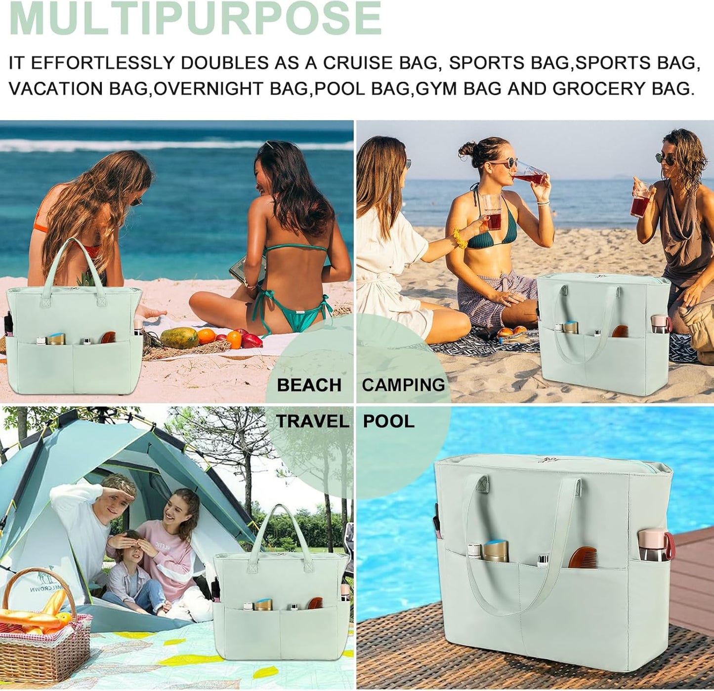 Bluboon Waterproof Beach Tote Pool Bags for Women Ladies Extra Large Carry On Bag With Wet Compartment for Weekender Travel