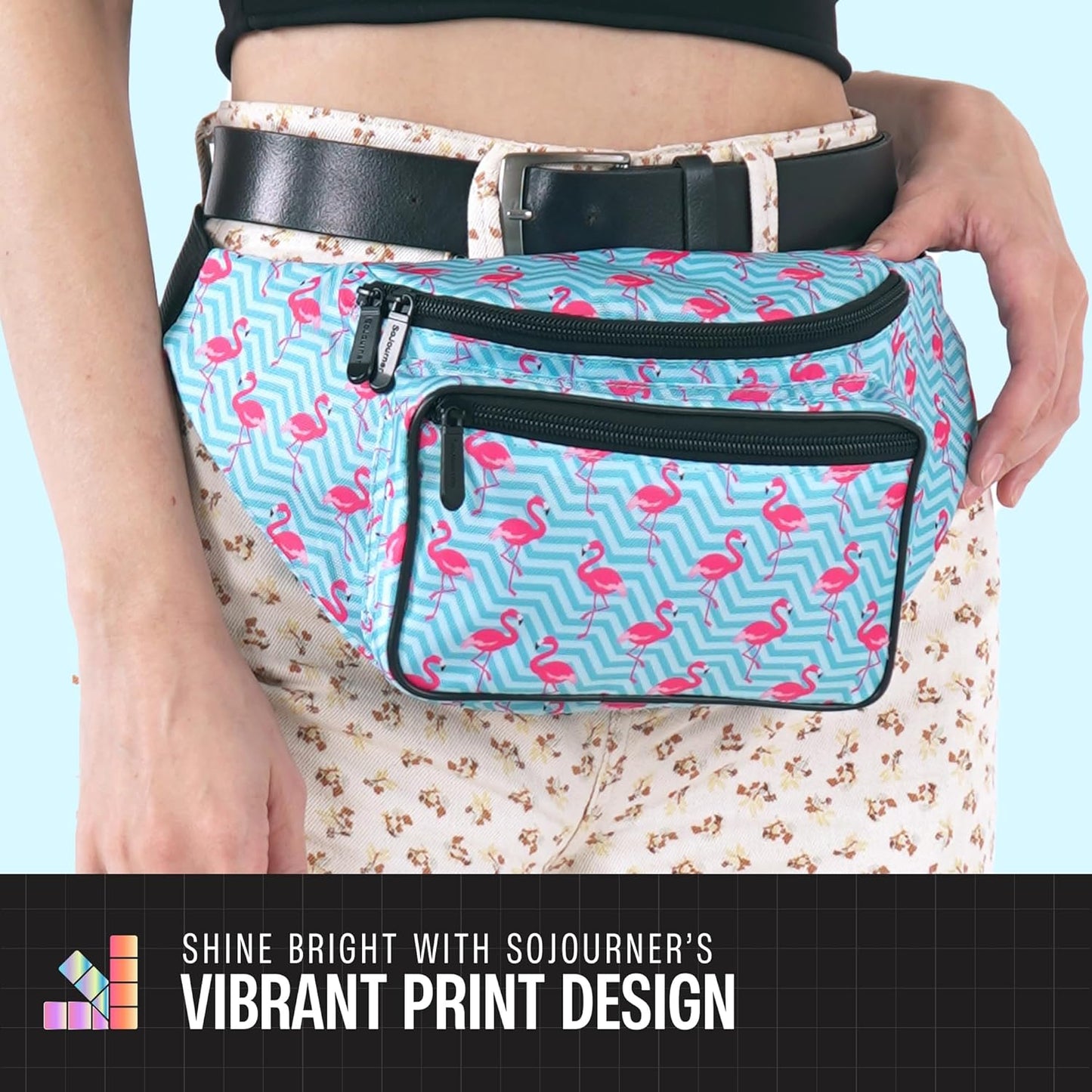 Fanny Pack Belt bag - Crossbody Waist Bag for Men or Women - Hands-Free, Waterproof Large Bumbag for Hiking, Running, and Travel (Flamingo)