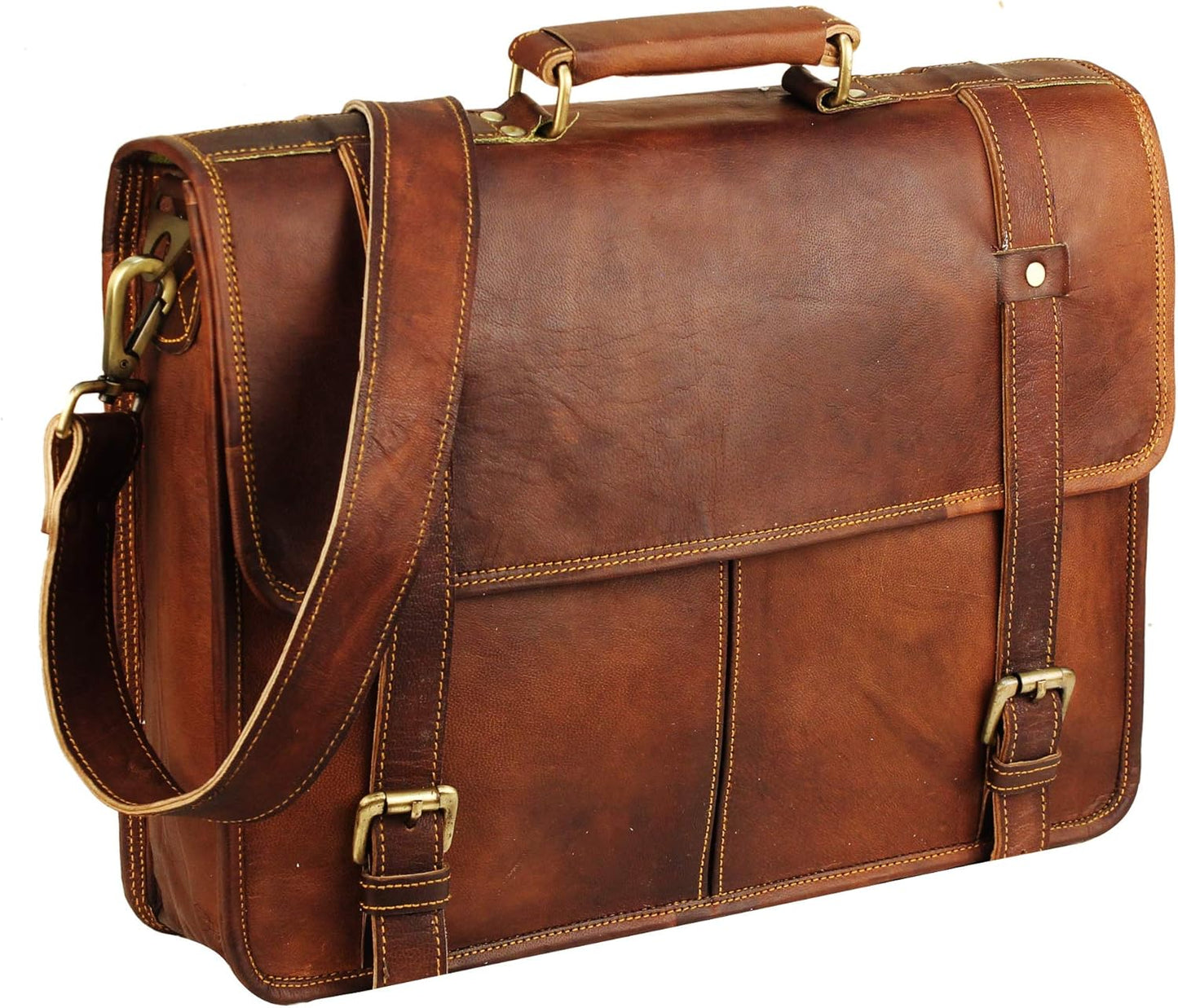 15 Inch Brown Leather Messenger Bag for Men and Women | Best Laptop Briefcase Computer Satchel Shoulder Crossbody Bag | Full Grain Leather Bag A Perfect Companion for College, Office Use