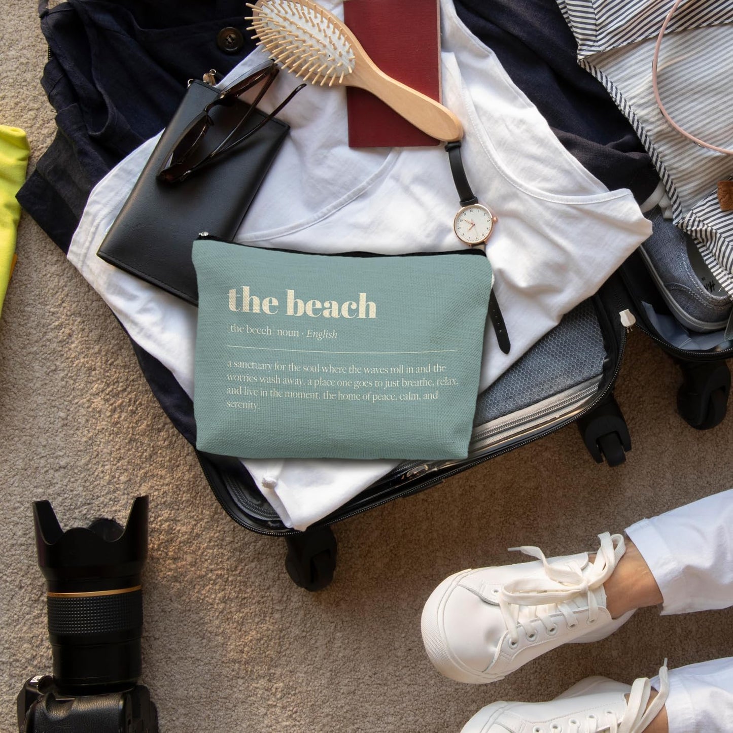 Blue The Beach Life Gift Makeup Bag, Coastal Beach Lover Gift for Women, Summer Coastal Cosmetic Makeup Bag, Blue Ocean Crabs Pouch Purse