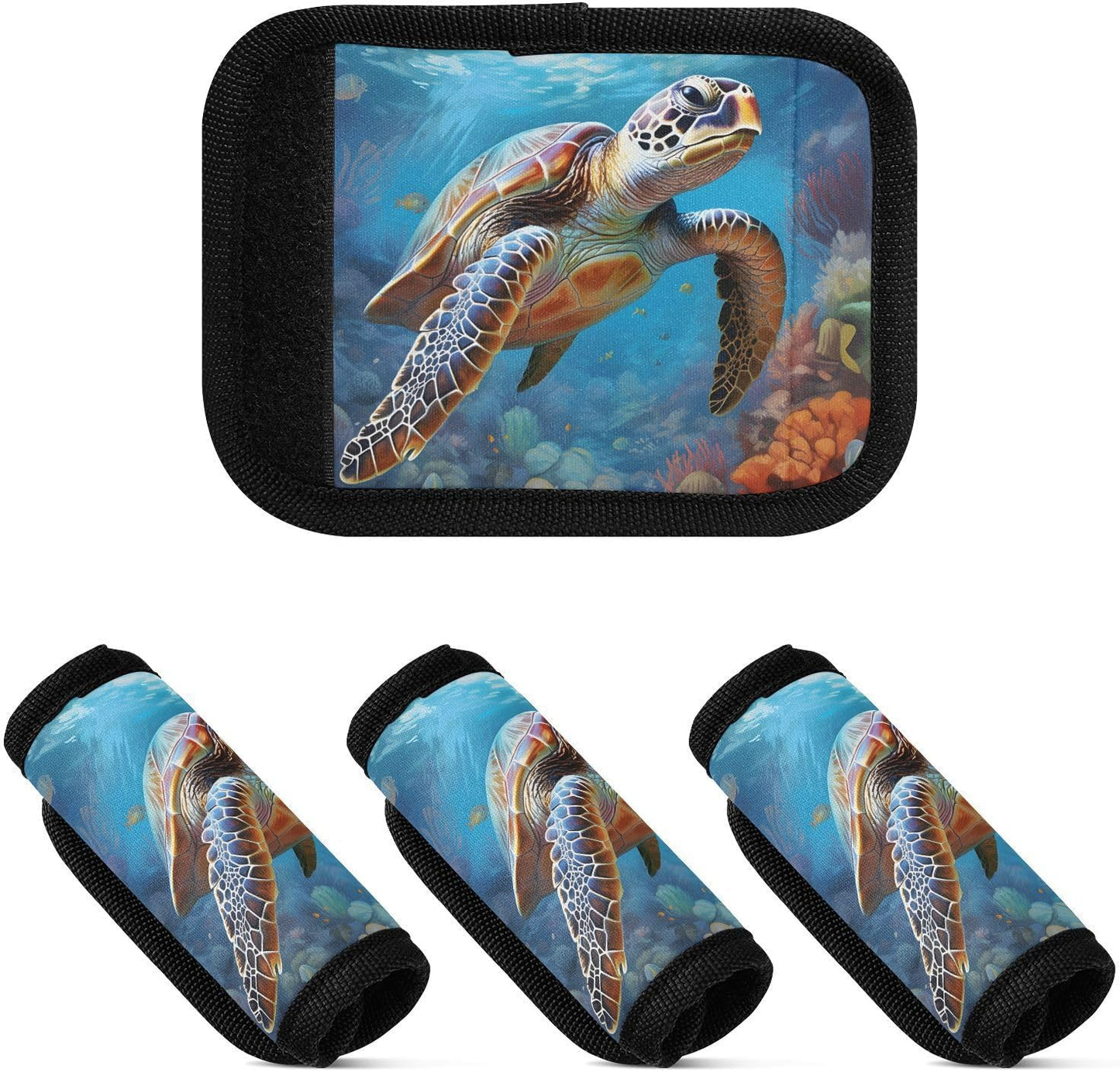 Sea Turtle 2 Pack Luggage Handle Wrap for Suitcase Luggage Identifier Travel Tags Handle Protection Sleeve Cover