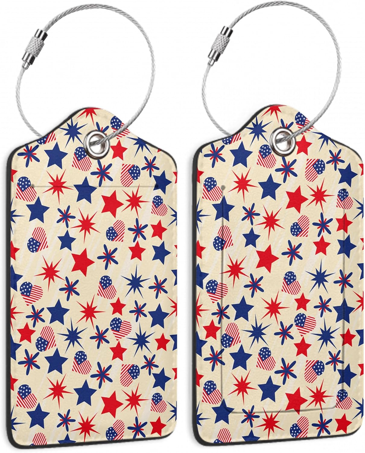 Luggage Tags for Suitcase,2 Pack American Stars Flag Luggage Tag PU Leather Privacy Cover ID Label with Stainless Steel Loop for Women Men Teens Travel