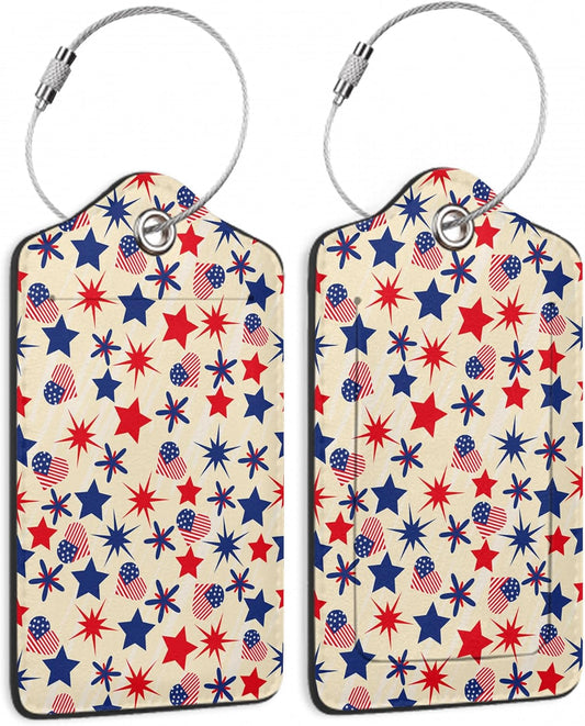 Luggage Tags for Suitcase,2 Pack American Stars Flag Luggage Tag PU Leather Privacy Cover ID Label with Stainless Steel Loop for Women Men Teens Travel