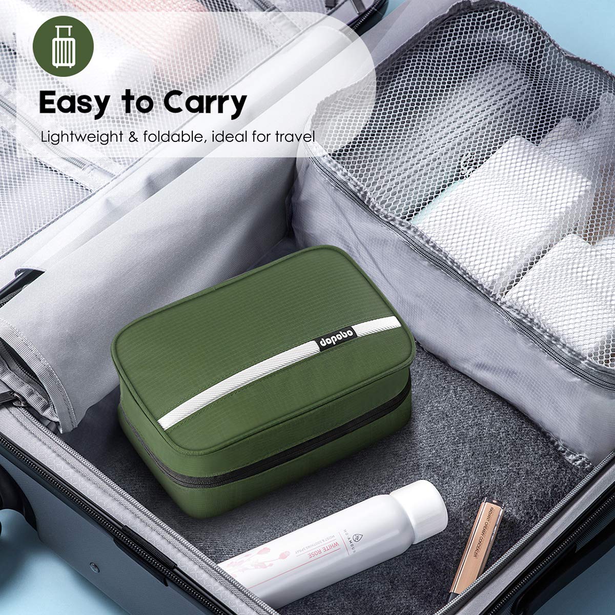 dopobo Travel Toiletry Bag, Dopp Kit Waterproof Makeup Bag Shaving Bag with Hanging Hook, Portable