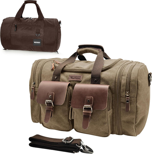 Wildroad Travel Bags for Men, Gym Bag & Duffle Bag for Travel, Carry on Duffel Bag 3 IN 1 Expandable Overnight Weekender Bag (Coffee, Large-50L+ Gym Bag)