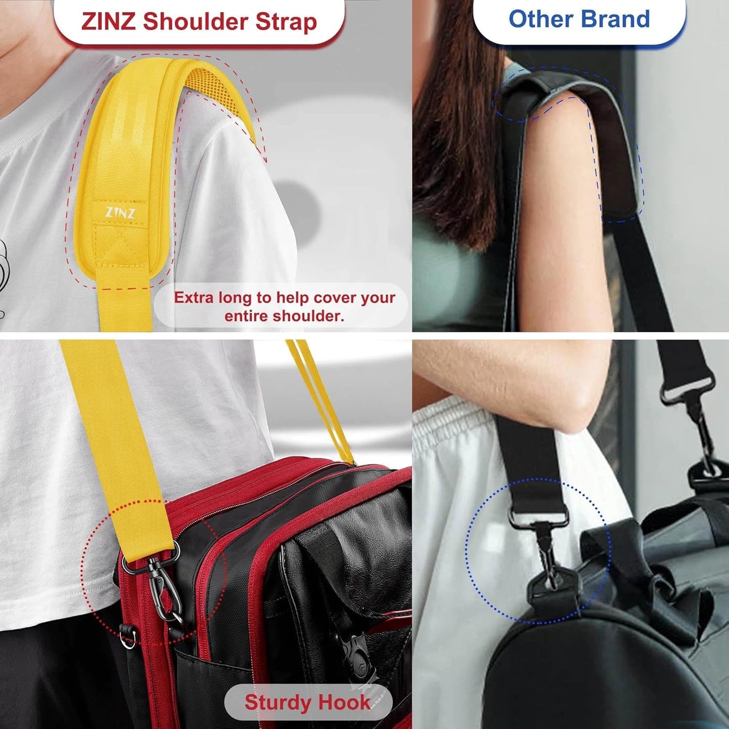 ZINZ Shoulder Strap - 59 Inch Universal Heavy-duty Adjustable Strap with Ultra-thick Fixed Breathable Pad for Laptop, Gym, Camera Bag and More -Yellow
