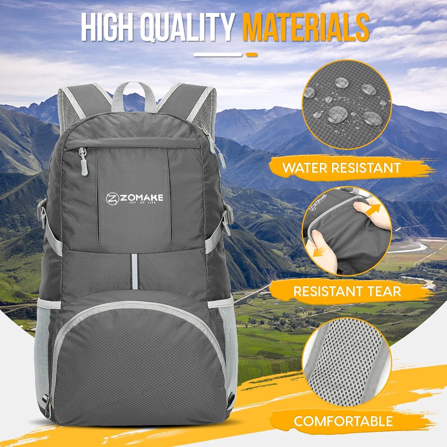ZOMAKE Lightweight Packable Backpack 35L, Light Foldable Backpacks Water Resistant Collapsible