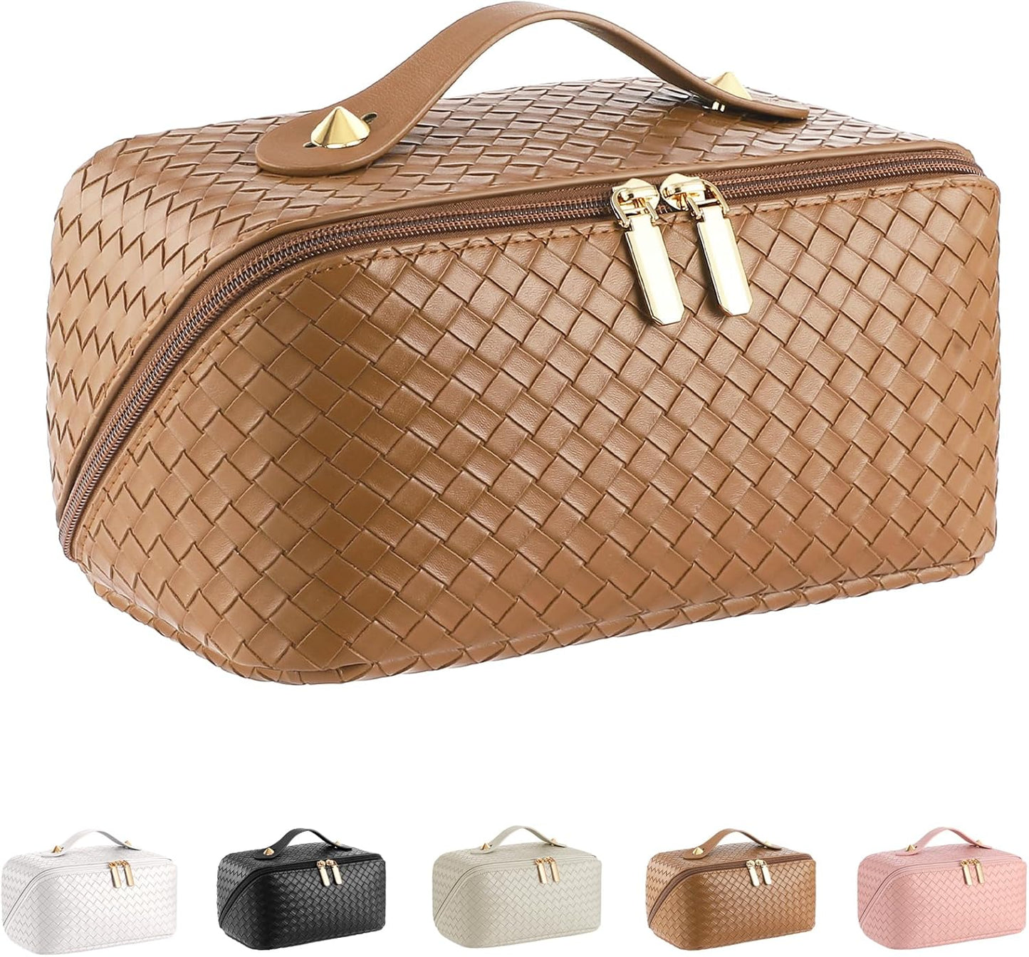 Large Capacity Travel Cosmetic Bag - Portable Makeup Bags for Women Waterproof PU Leather Checkered