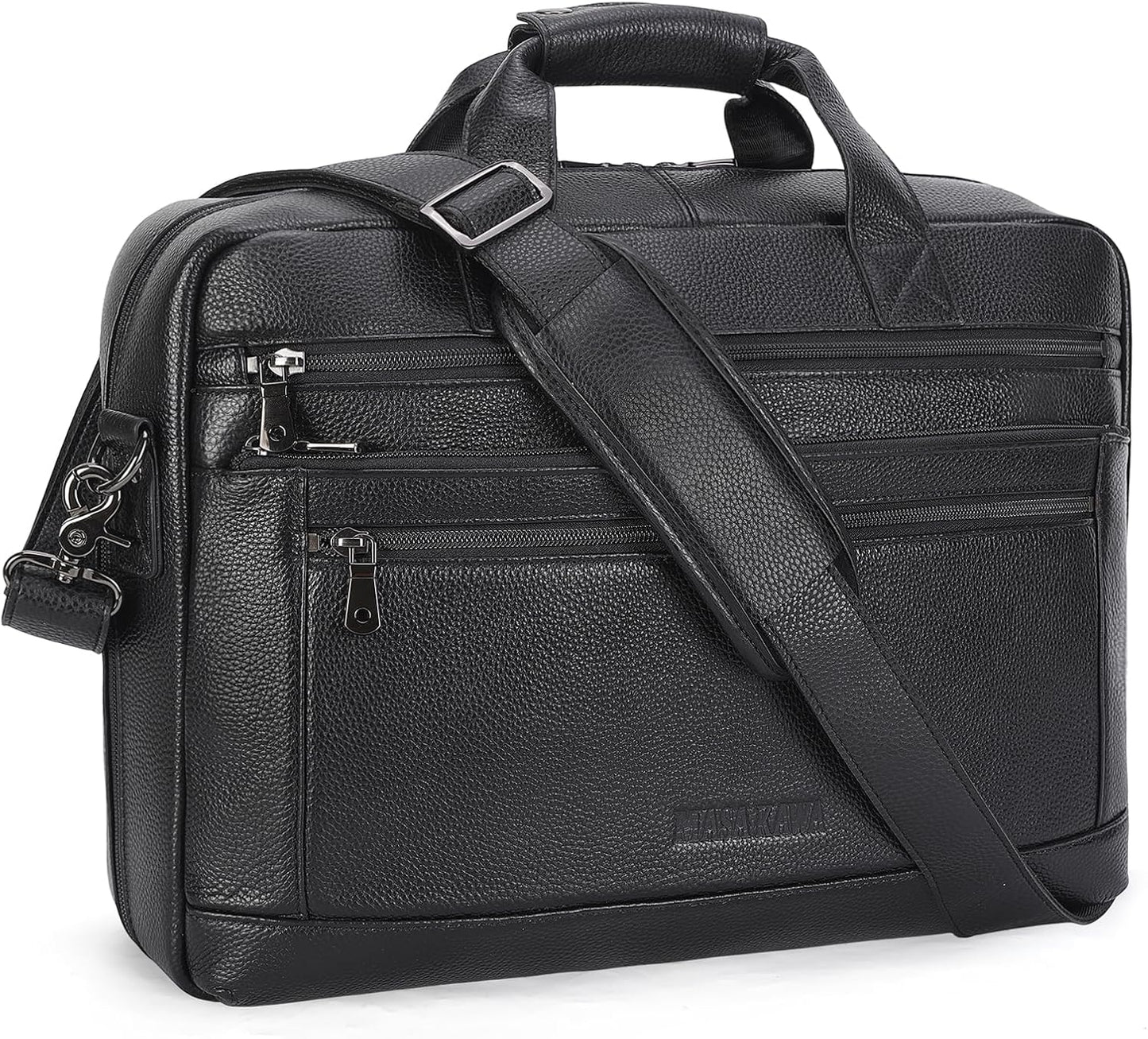 Masa Kawa Men’s Leather Briefcase for 16" Laptop Waterproof Crossbody Shoulder Messenger Bag Computer Attache Case for Business Travel Work, Black