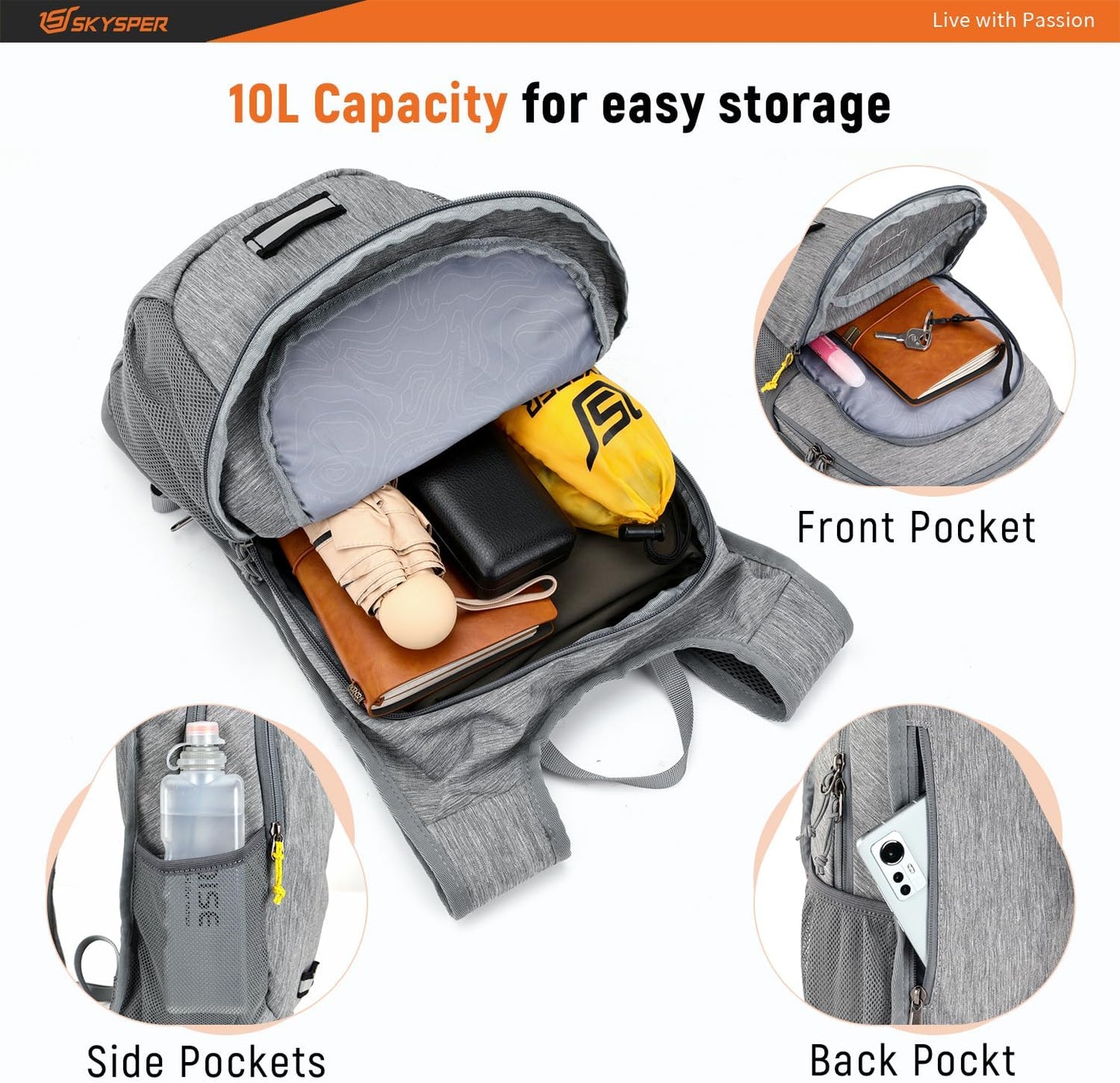 SKYSPER Small Hiking Backpack 10L Packable Lightweight Back Pack Foldable Travel Daypack for Women Men