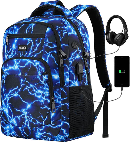 Paude Backpack for Men,15.6 Inch College Backpack School Bookbag for Teens,Laptop Bookbag with USB Port and Headphone Hole
