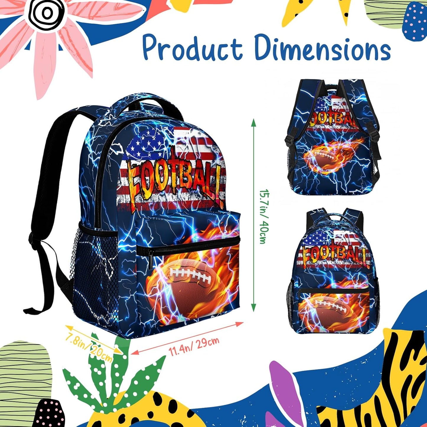 Football US Flag Kids Backpack for Boys Girls Rugby Patriotic Elementary Schoolbag Kindergarten Gamepad Bookbags Preschool Toddler Book Bags Travel Bag Hiking Camping Rucksack Daypack