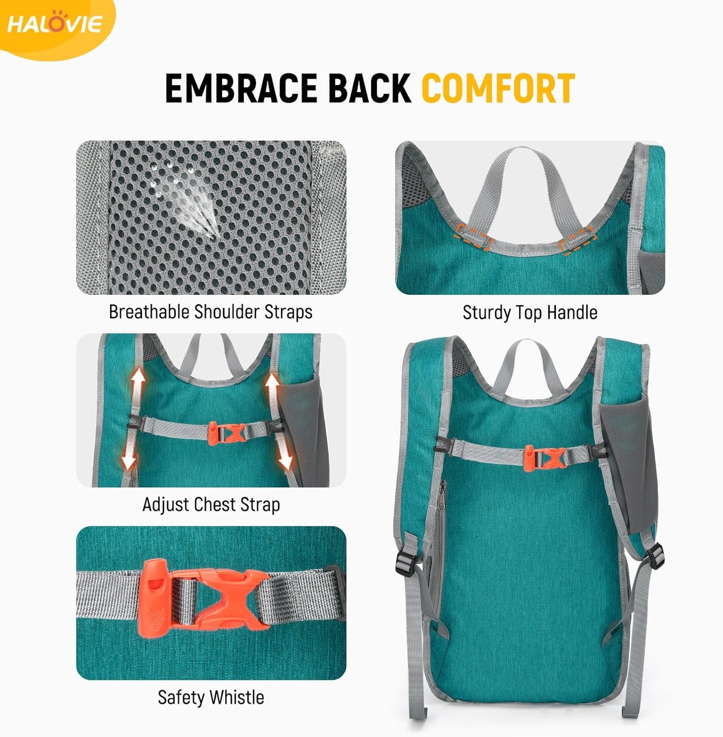 HALOVIE 15L Foldable Hiking Backpack Phone Pocket Lightweight Travel Daypack with Chest Strap Small