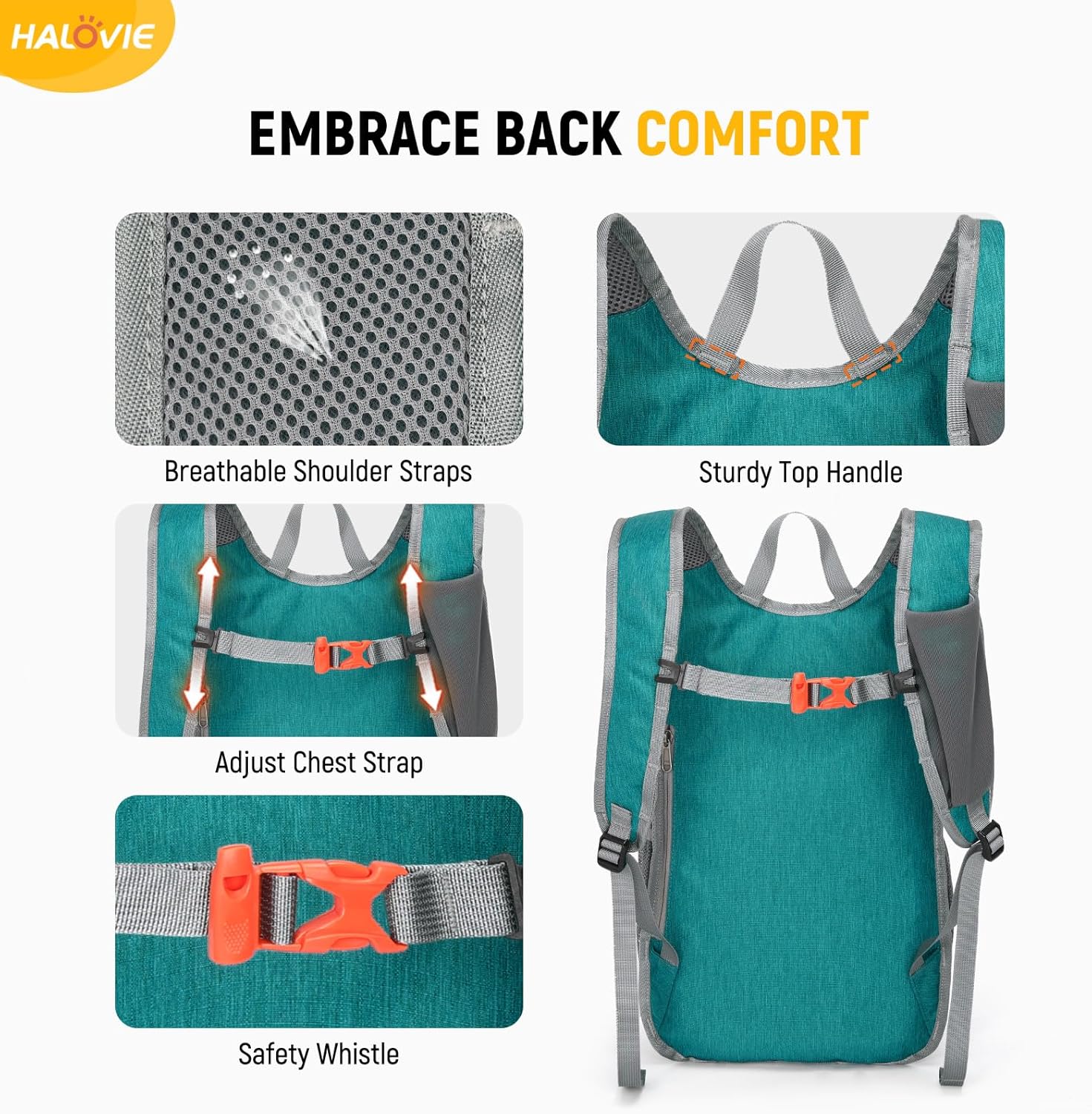 HALOVIE 15L Foldable Hiking Backpack Phone Pocket Lightweight Travel Daypack with Chest Strap Small