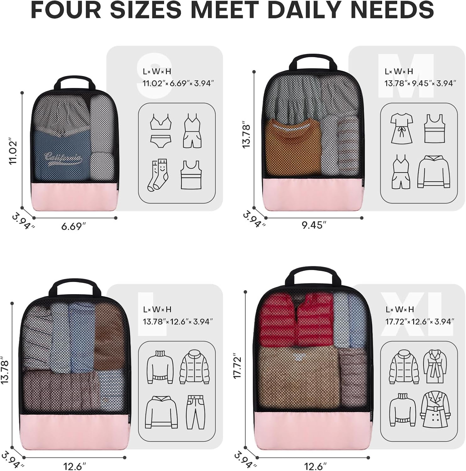 4 PCS Set Compression Packing Cubes for Travel, Lightweight Packaging Organizer Bags for Carry On