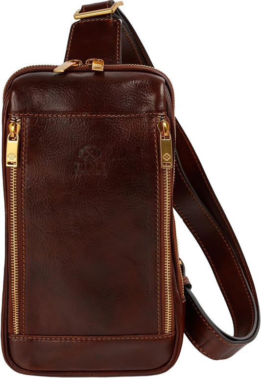 Time Resistance Leather Crossbody Bag - Brown Sling Bag - Messenger Bag for Men and Women - Handmade Shoulder Bag Backpack