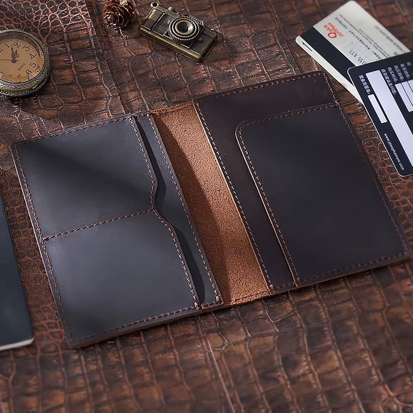 Handmade Genuine Leather Passport Holder for Travel – Slim Passport Cover & Card Case – Leather Passport Wallet for Men & Women – Travel Document Organizer & Gift (Brown)