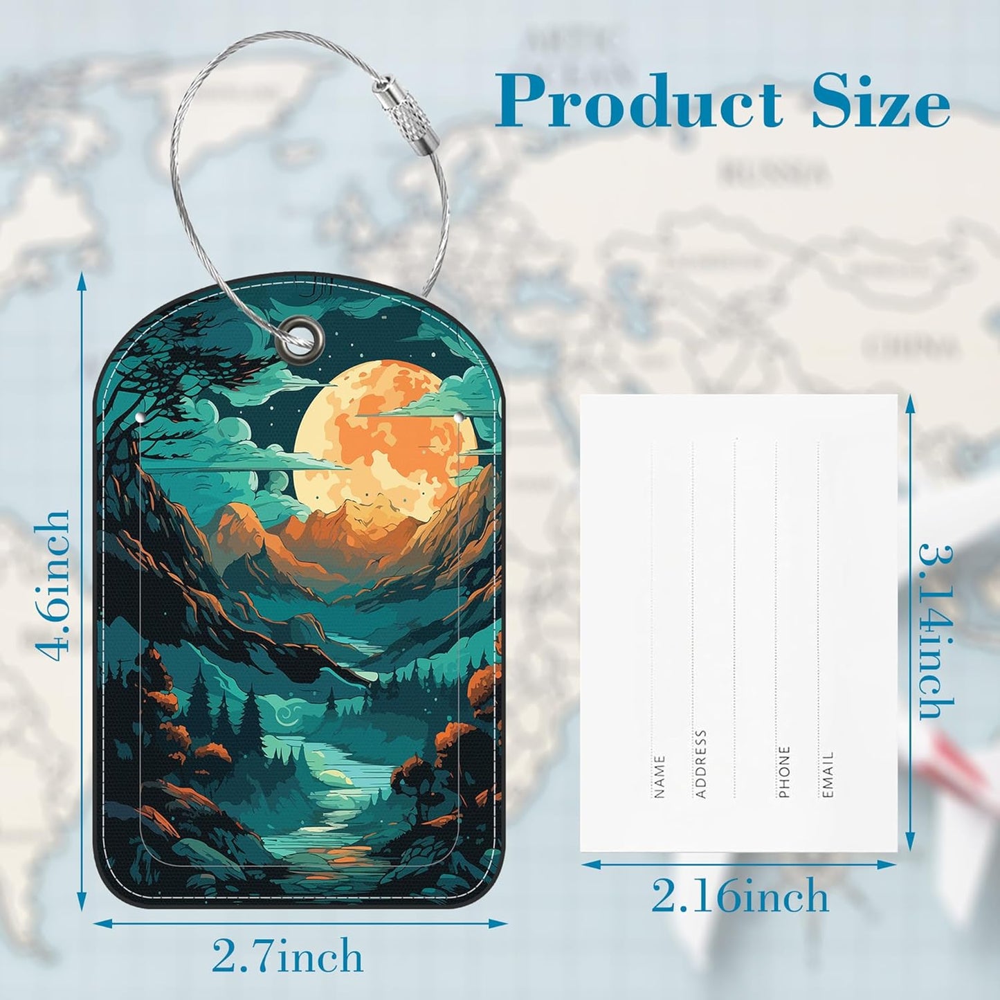 2 PCS Leather Luggage Tag for Suitcase Colorful Sky and Moon Travel Suitcase Labels with Privacy Name ID Label and Stainless Steel Loop for Adults Teens Travel Bag Labels Set