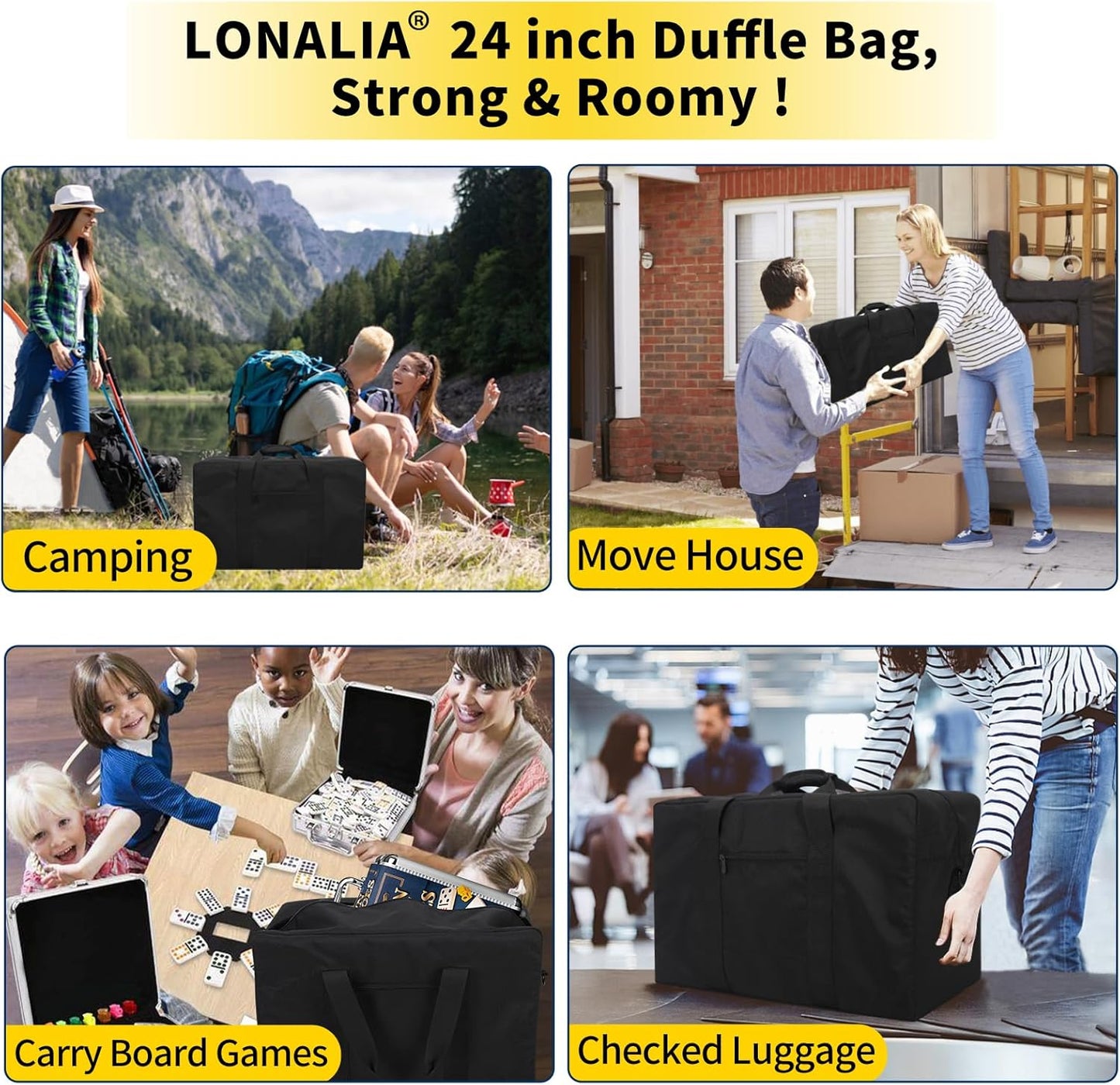 70L Large Duffle Bag for Travel - 24 inch Duffel Bag Heavy Duty Luggage Storage Bag (Black)