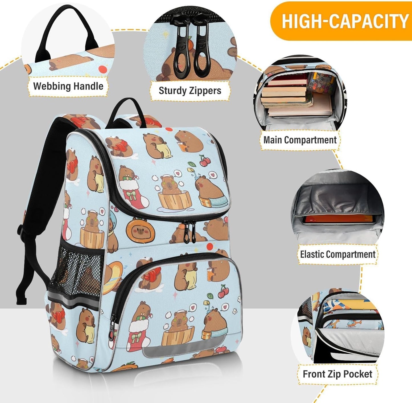 Capybaras Cute Backpack For Girls Kids Backpack Boys Teen School Bag Bookbag Travel Daypacks