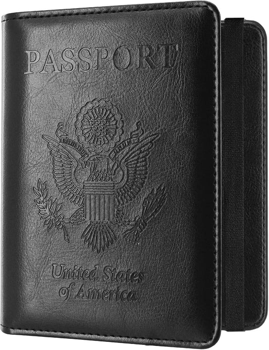 ACdream RFID BLOCKING Passport Holder Travel Wallet, Premium PU Leather Cover Passport Book with Card Holder, Pen Holder, Keep Organization, and Travel Essentials for Women and Men, Black