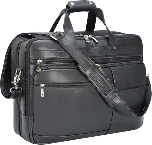 Polare X-Large 18" Full Grain Leather Briefcase For Men Business Travel Case Messenger Bag Fits 17.3" Laptop