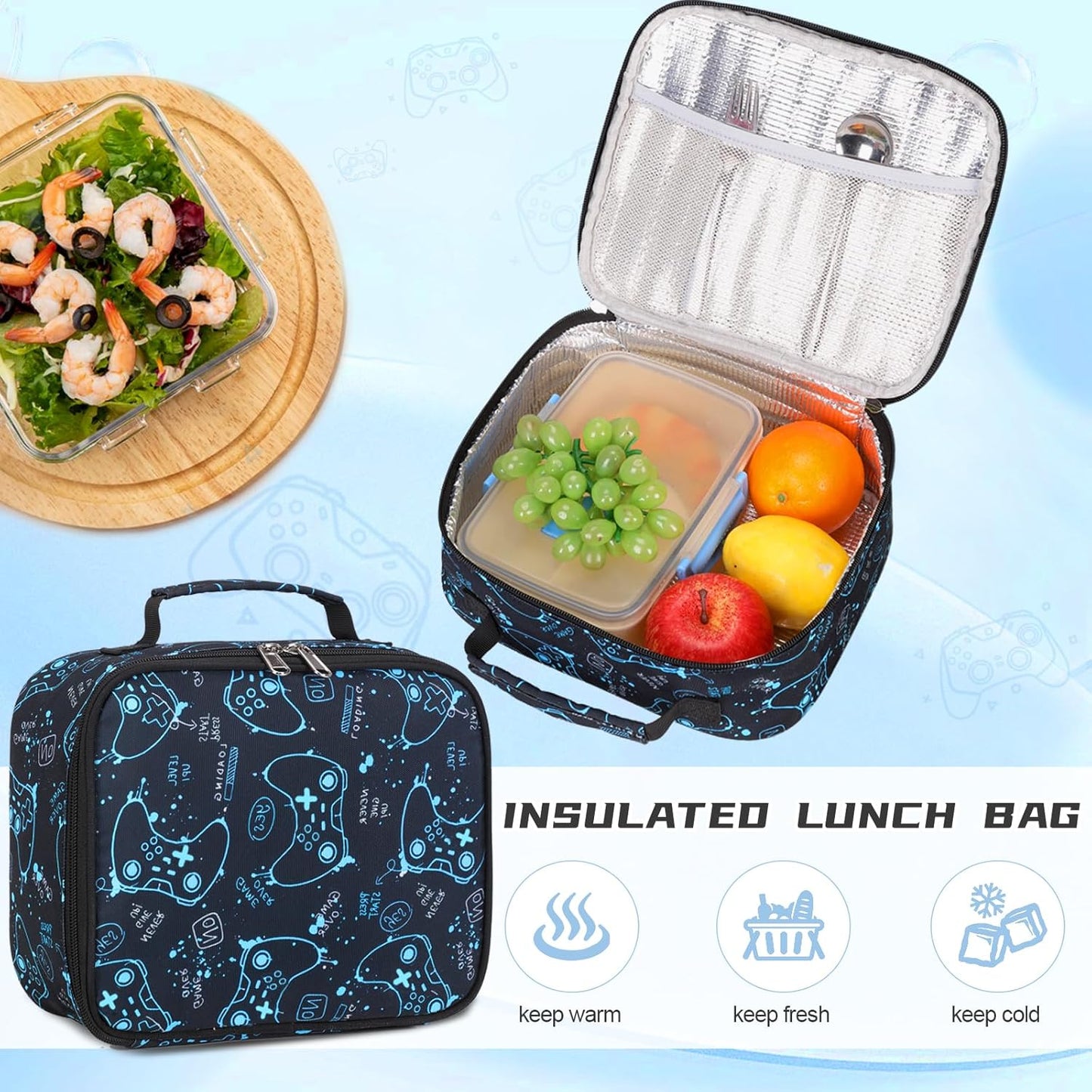 Boys Backpack for School, 3PCS Cool Luminous Gamer Backpack for Boys with Lunch Box Pencil Case, Kids Backpacks Bookbag for Teen Boy Elementary Middle High School with USB Charging Port