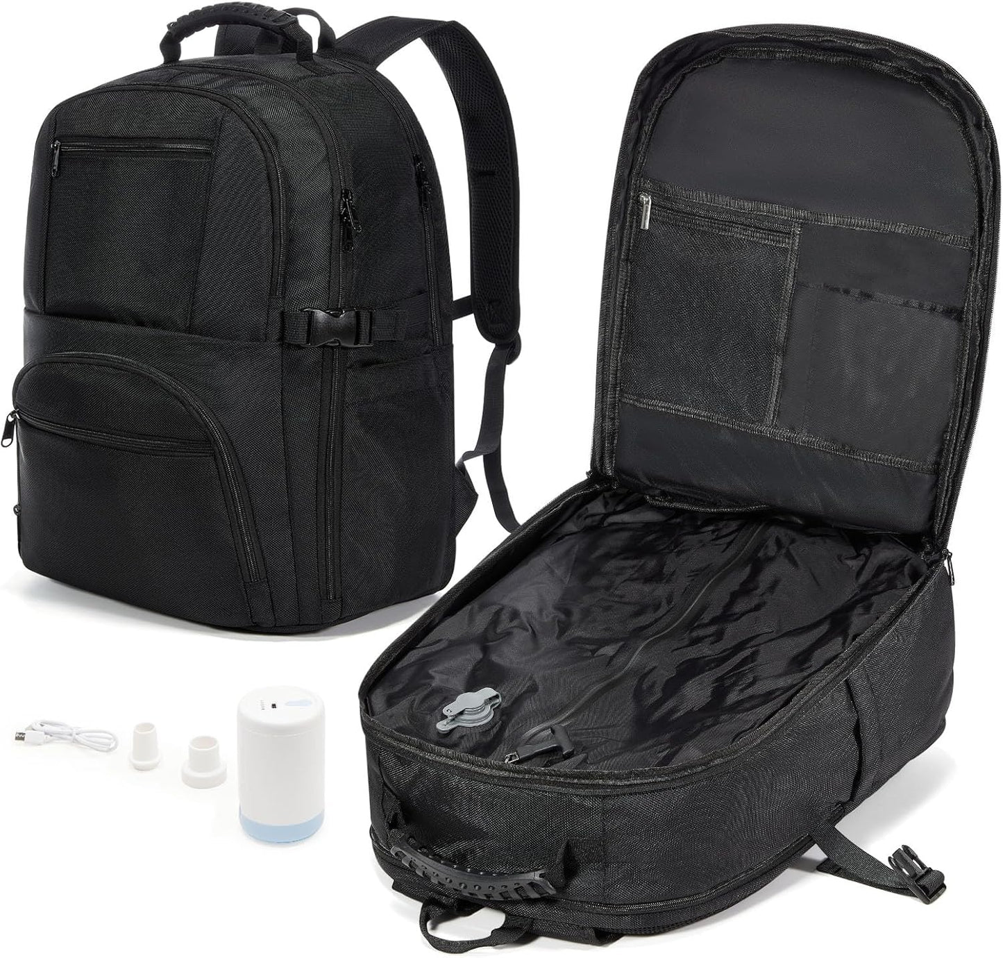 Vacuum Backpack Travel with Pump,Travel Backpack with Vacuum System,Carry on Flight Approved 18×14×8 inch Personal Item Travel Bag,Mochila Compresion al vacio,Laptop Backpack for men,Black