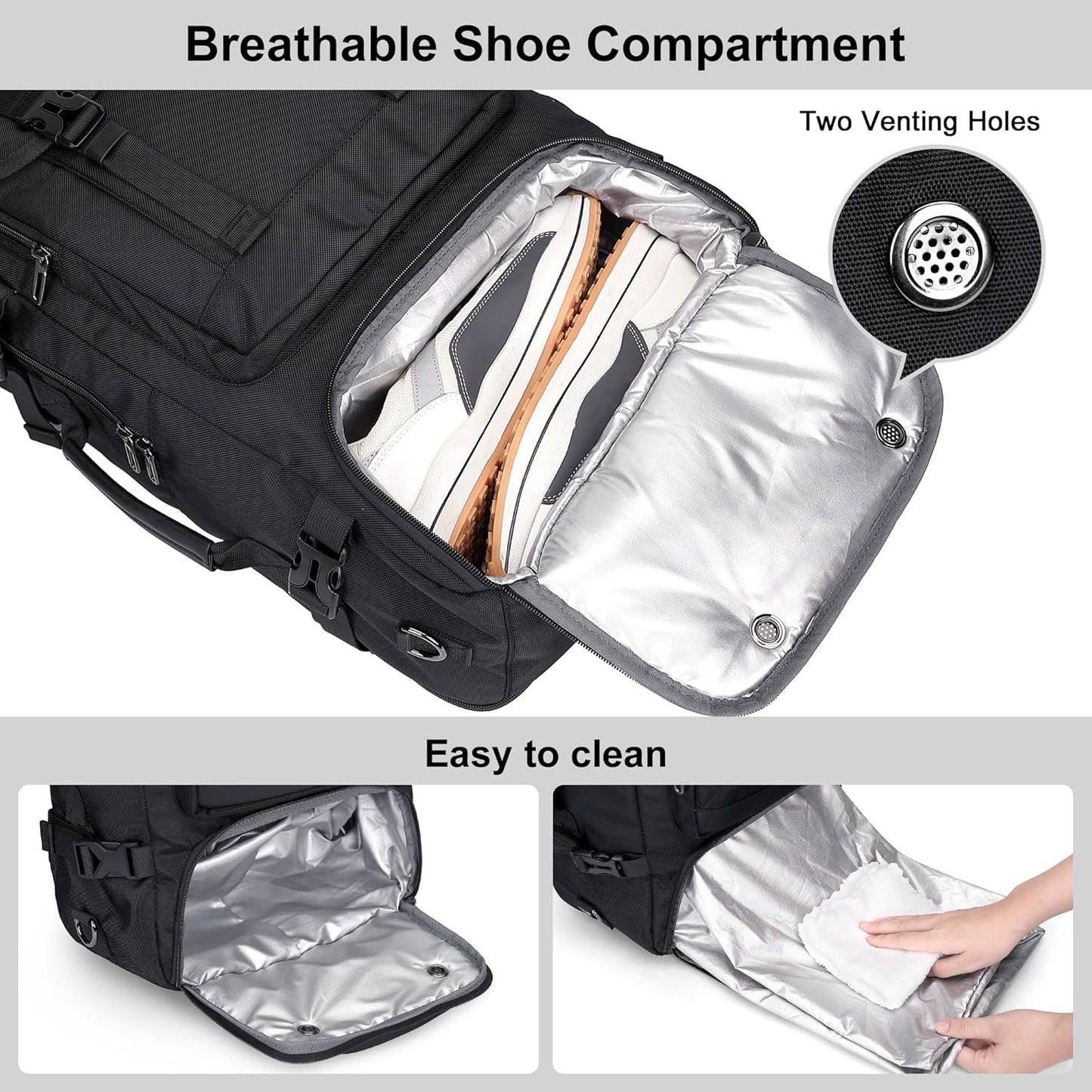 PIJUSHI Travel Backpack for Women Men Carry on Luggage Backpack Flight Approved Convertible Duffle Bag Fit 16 Inch Laptop(PE037 Black)