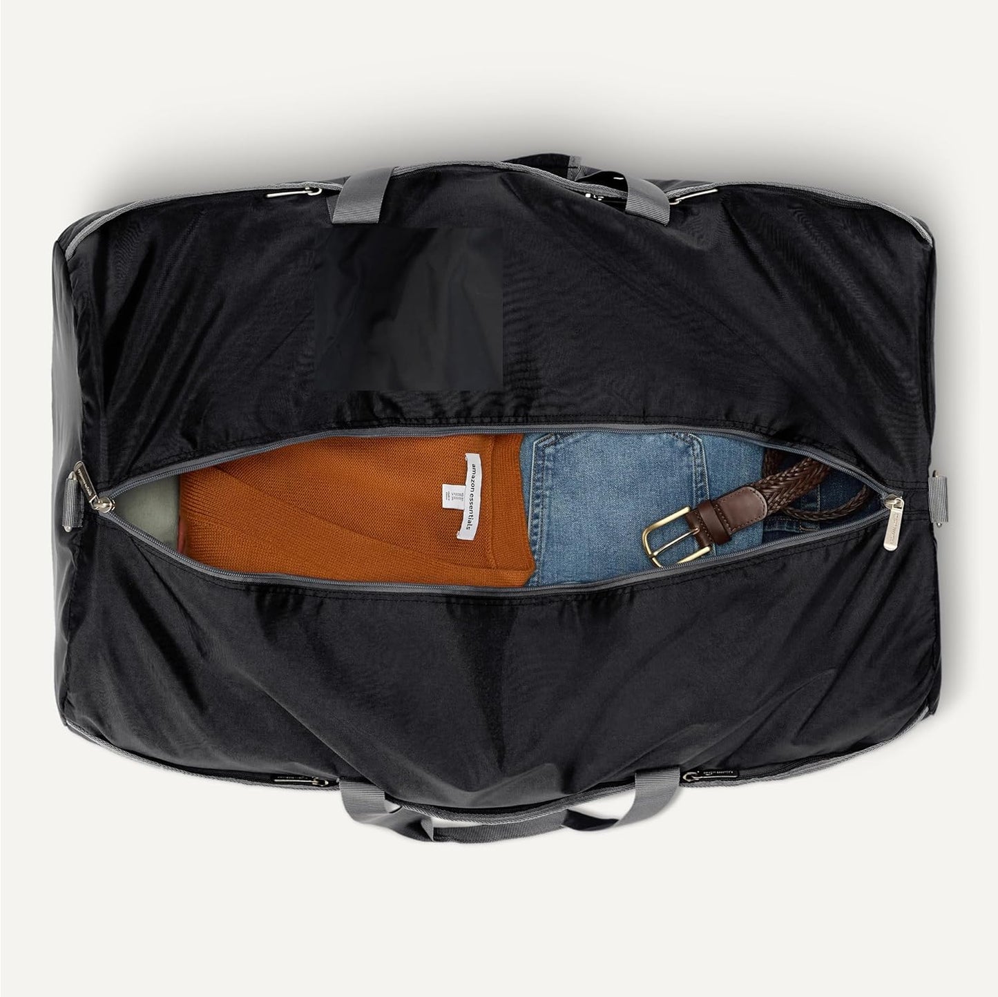 Amazon Essentials 32.4" Extra Large Foldable Nylon Duffel Bag for Travel/Storage with Zippered Pockets, 9254 Cubic Inch (150L), 50-LBS Capacity, Black (Previously Amazon Basics)