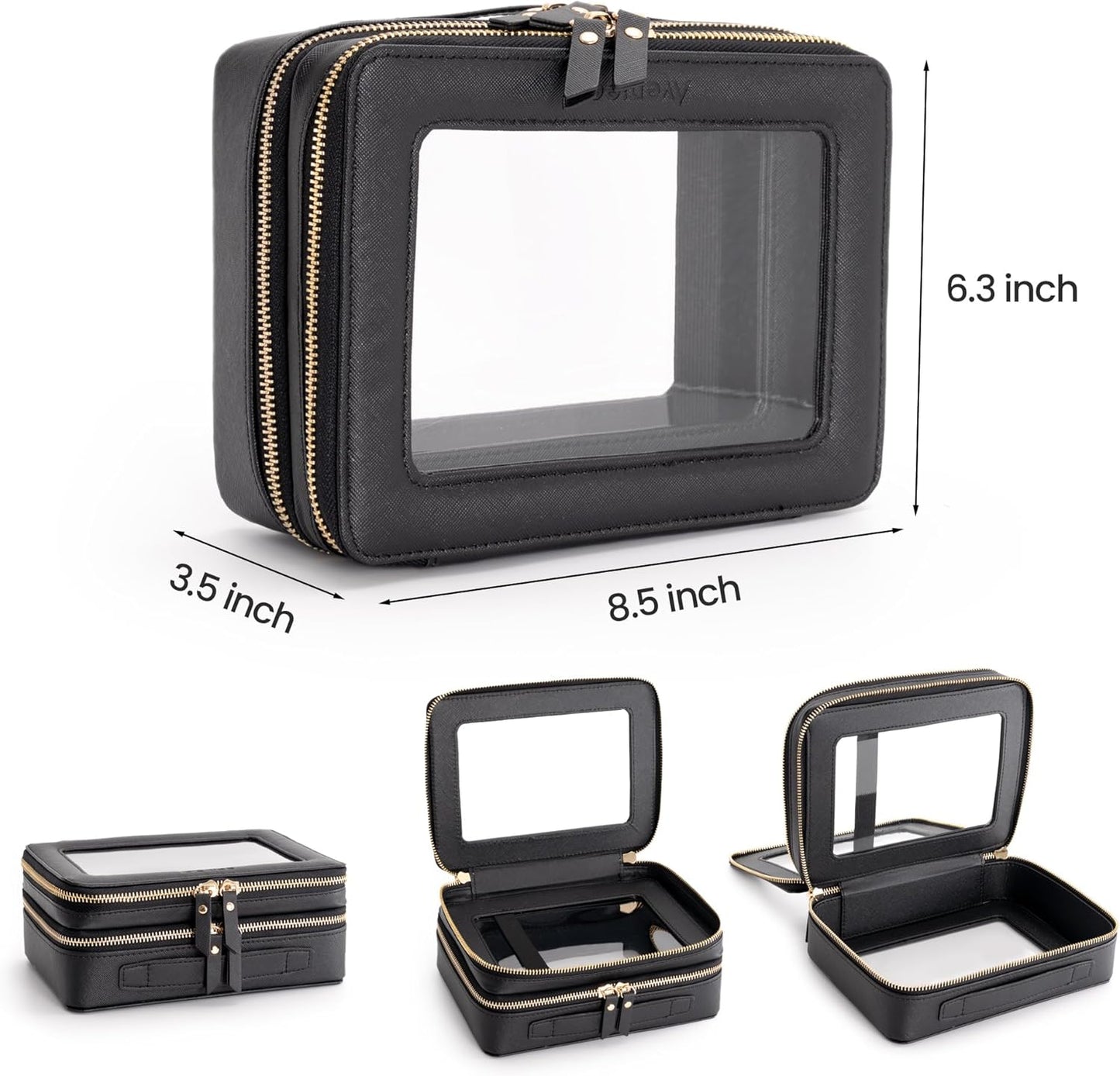 Aveniee Clear Makeup Bags,Double Layer Cosmetic Bags with Separate Brush Compartment,Large Travel