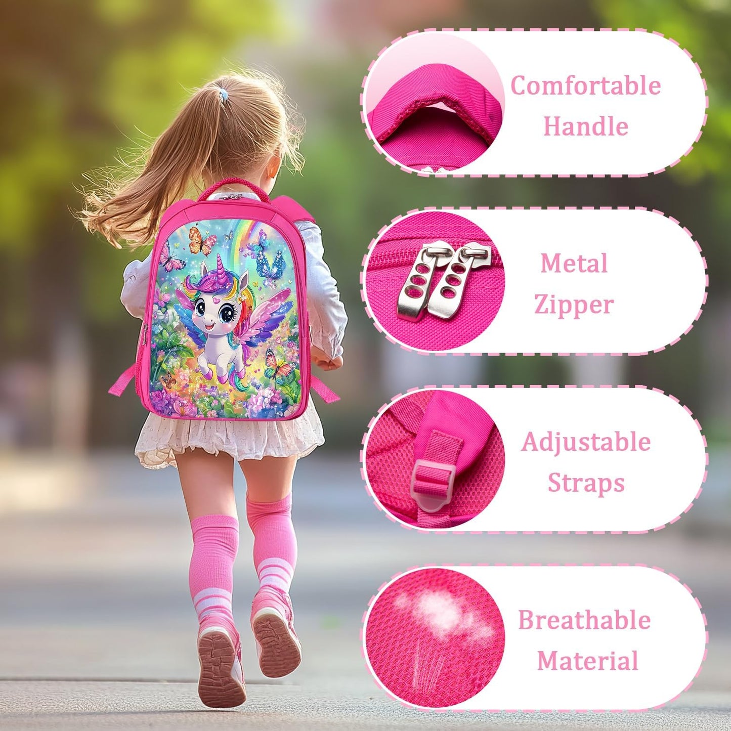 Unicorn Backpack Colorful School Bag 3PCS Backpack 16 Inch with Lunch Bag Set Lightweight for Teen Boys Girls Kids Elementary Middle School