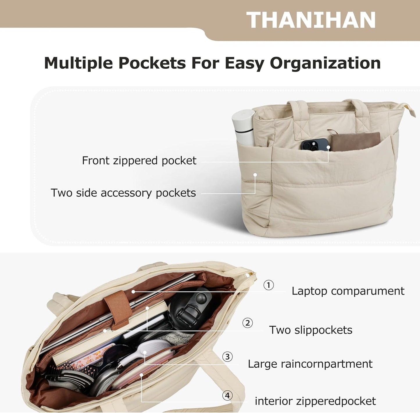Tote Bag for Women ，Travel Puffy Tote Bag For Women，Puffer Work Tote Handbag、Shoulder Bag Handbag for Travel, Work, Gym