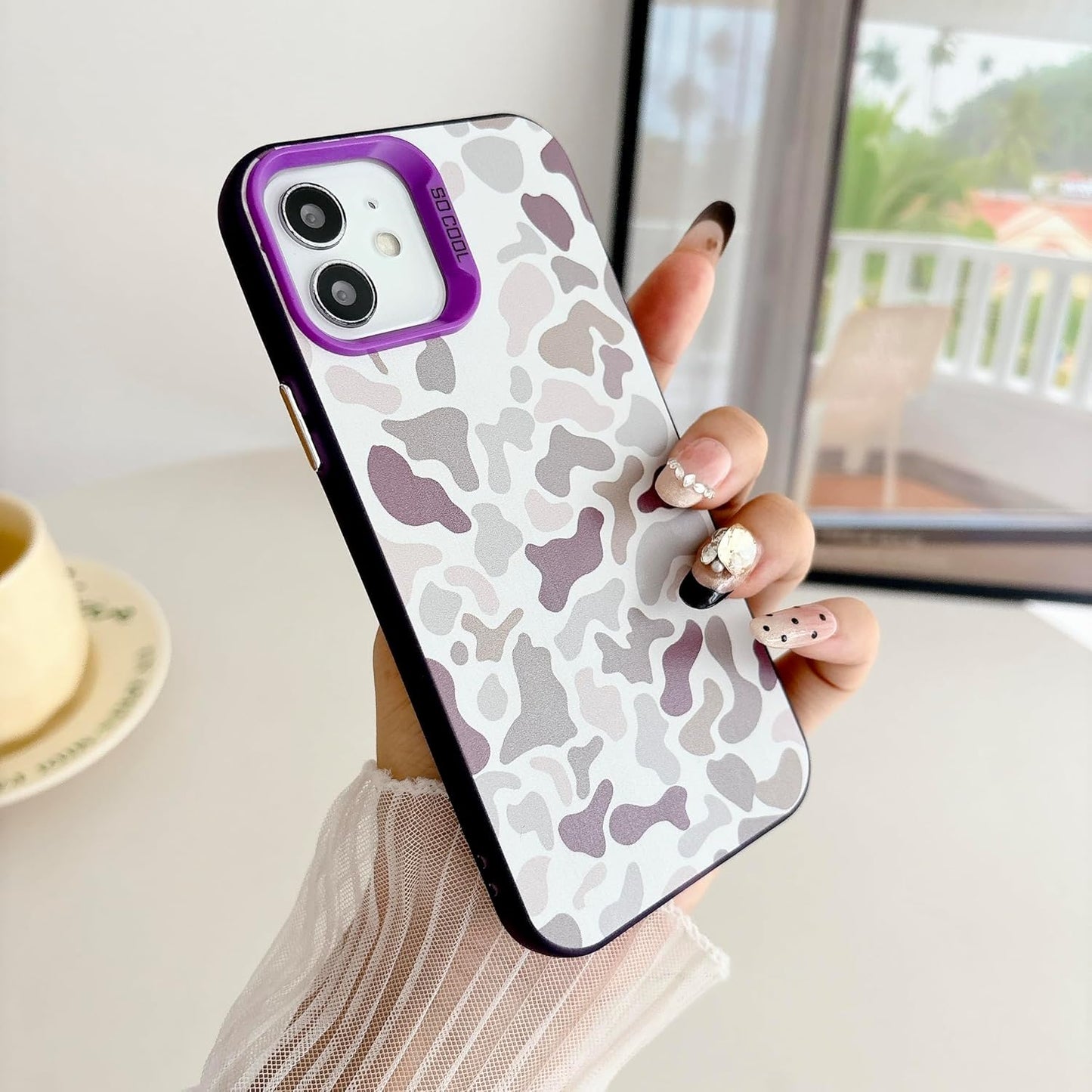 for iPhone 12 Case & iPhone 12 Pro Case, Vintage Camo Pattern Design for Men Boys Teens, Cool Camouflage Shockproof Protective Cover for Girls Women - Purple