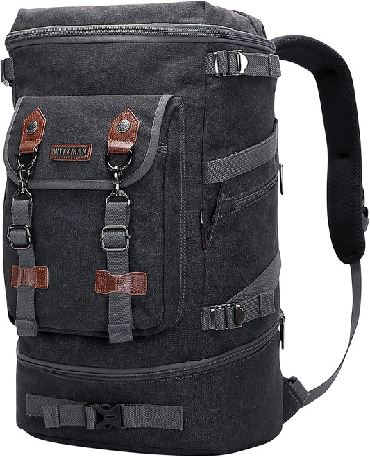 WITZMAN Travel Backpack for Men Women Canvas Backpack Carry on Luggage Rucksack Convertible Duffel Bag Large (A568 Black)