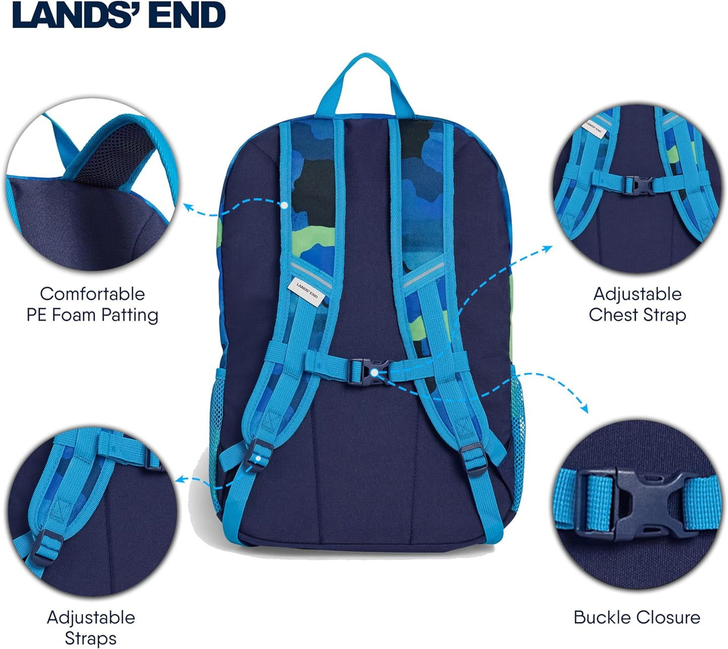 Lands' End Unisex Kids Large ClassMate Lightweight Durable Elementary School Backpack, Bright Blue