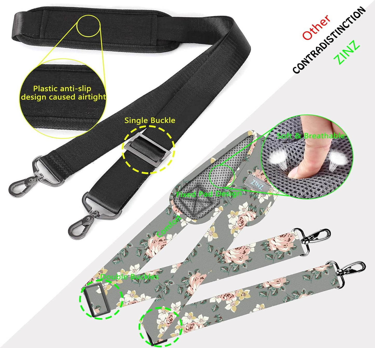 ZINZ Shoulder Strap 58" Ultra-Thick Fixed Padded and Adjustable Buckles Crossbody Strap for Briefcase Laptop Bag Luggage