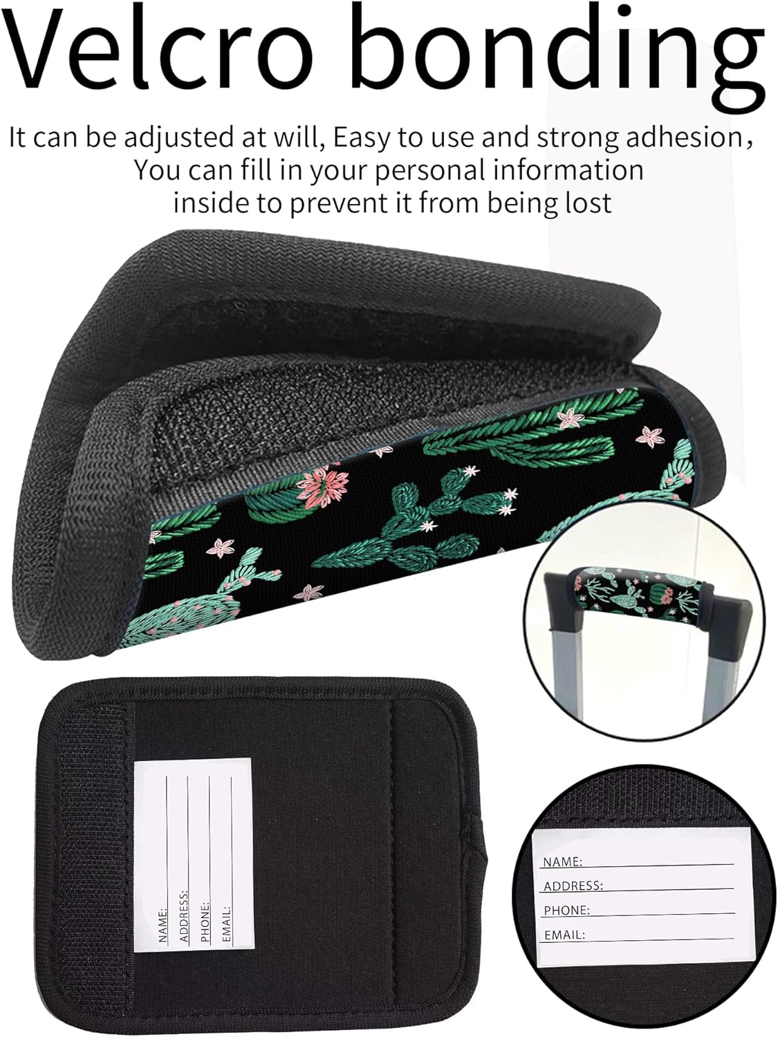 2 Pack Luggage Handle Wrap Travel Tags - Set of Luggage Tags for Suitcases, Identifiers, Marker, and Handle Covers - Cruise Accessories and Travel Gifts（Cute Cactus