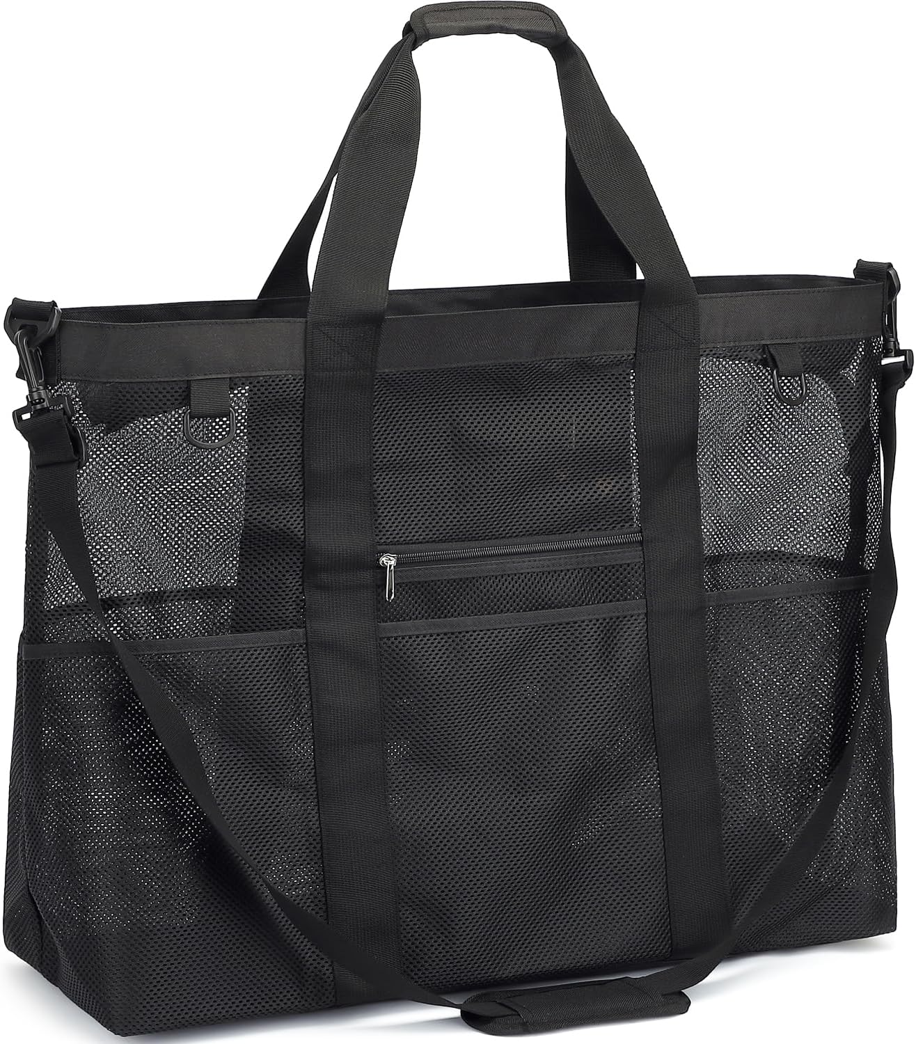 Mesh Beach Bag, Large Beach Tote with Zipper Pocket for Family Pool Bag for Toys & Vacation Essentials